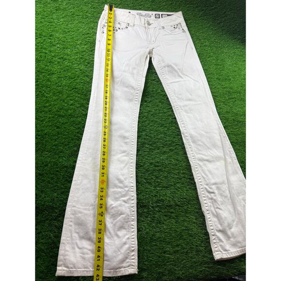 Miss Me Womens White Bootcut Jeans Sz 29 Mid Rise Rhinestone Embellished Pockets - Picture 8 of 11